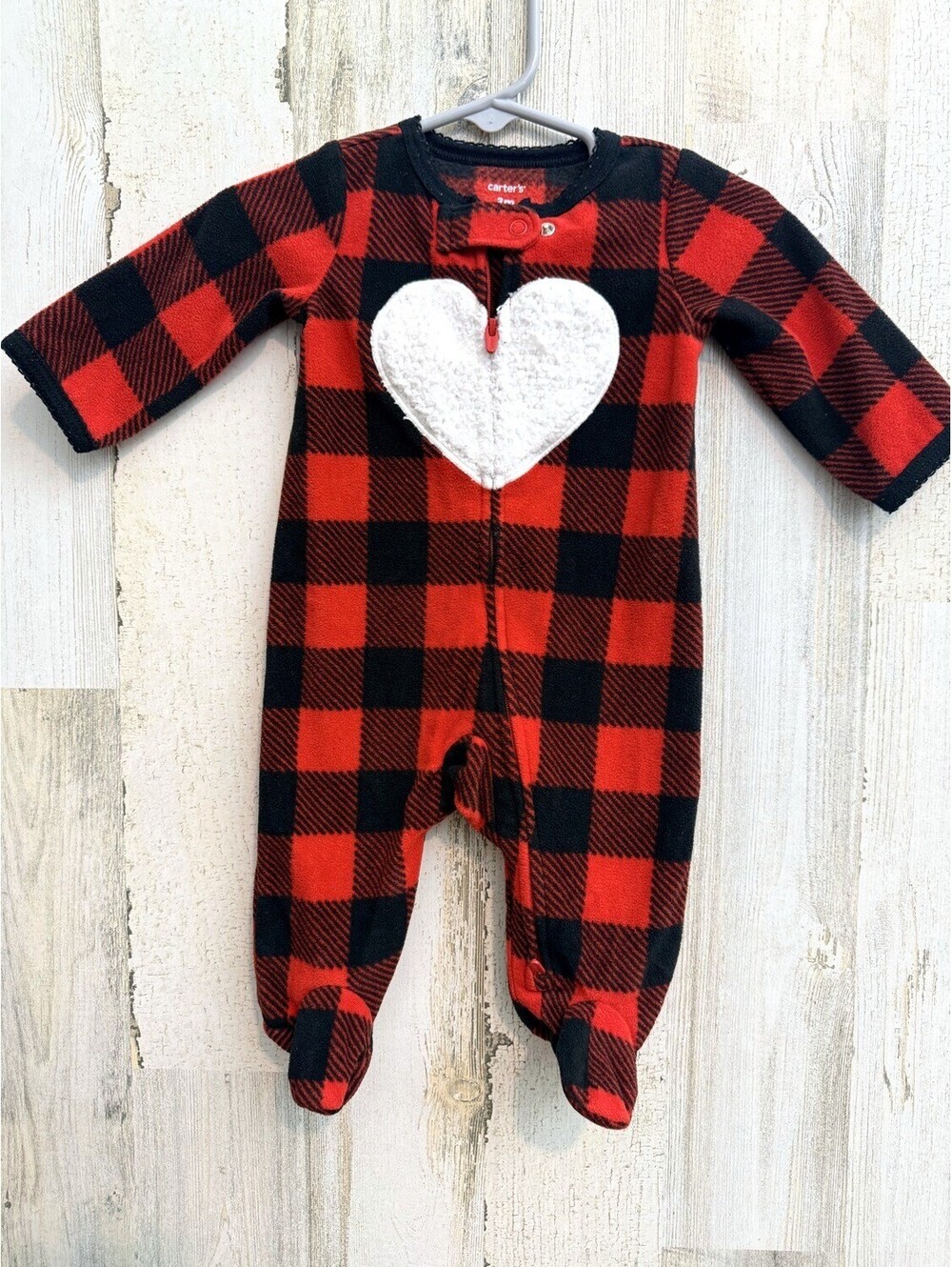 Carter's Buffalo Plaid Fleece Sleeper 3M Red Black Sherpa Heart
